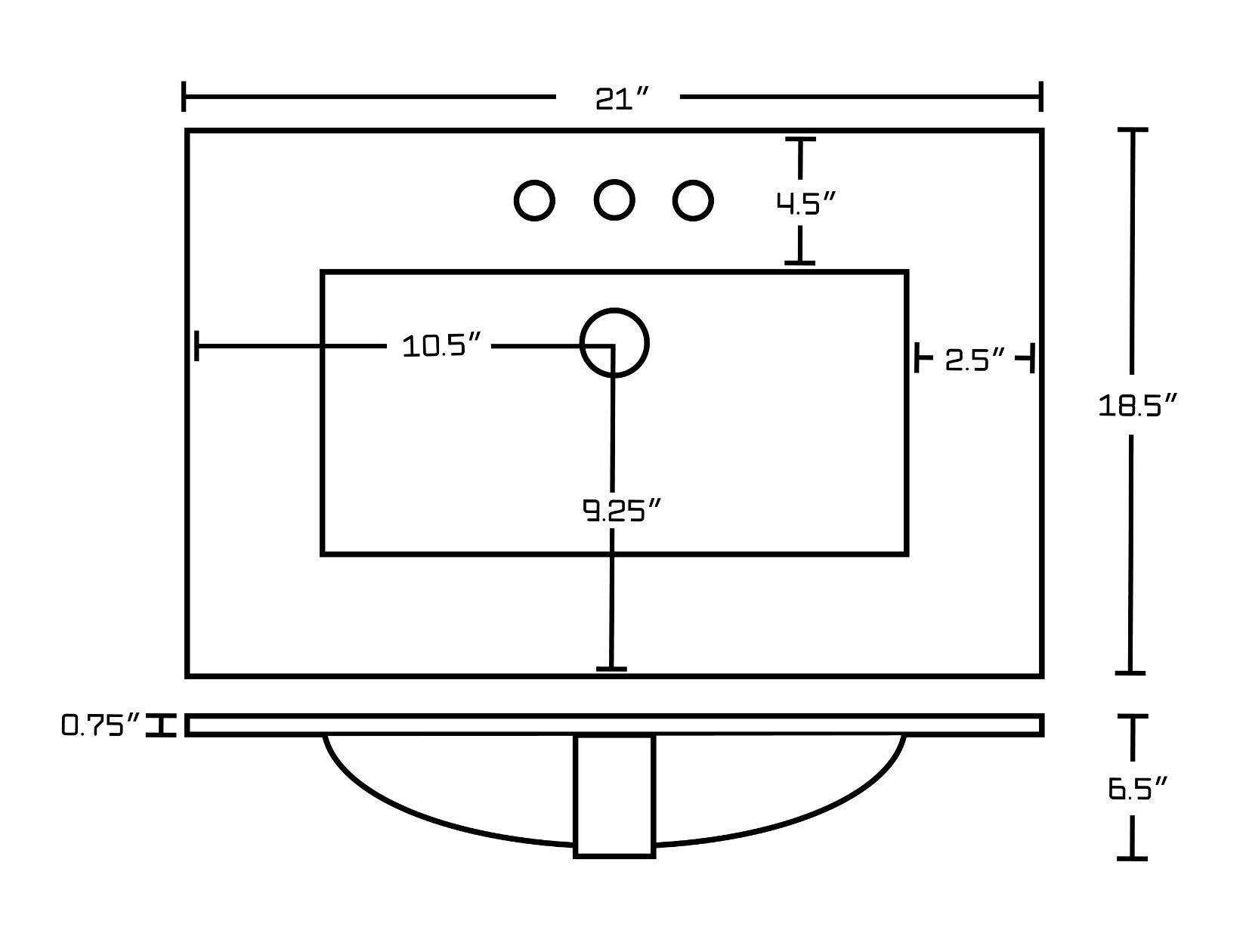 American Imaginations AI-23784 21-in. W 3H4-in. Ceramic Top Set In White Color - Overflow Drain Incl.