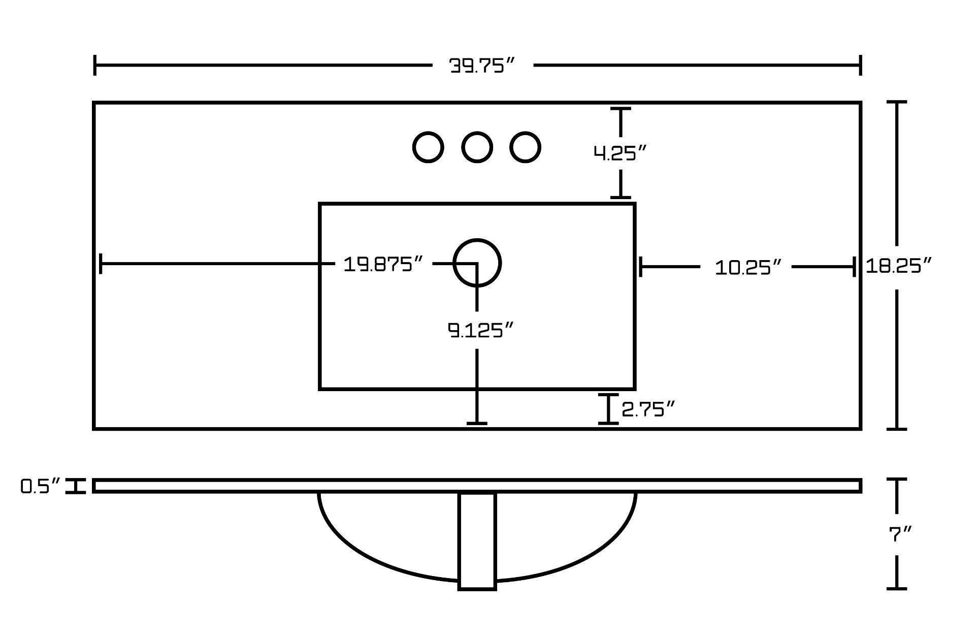 American Imaginations AI-23809 39.75-in. W 3H4-in. Ceramic Top Set In White Color - Overflow Drain Incl.