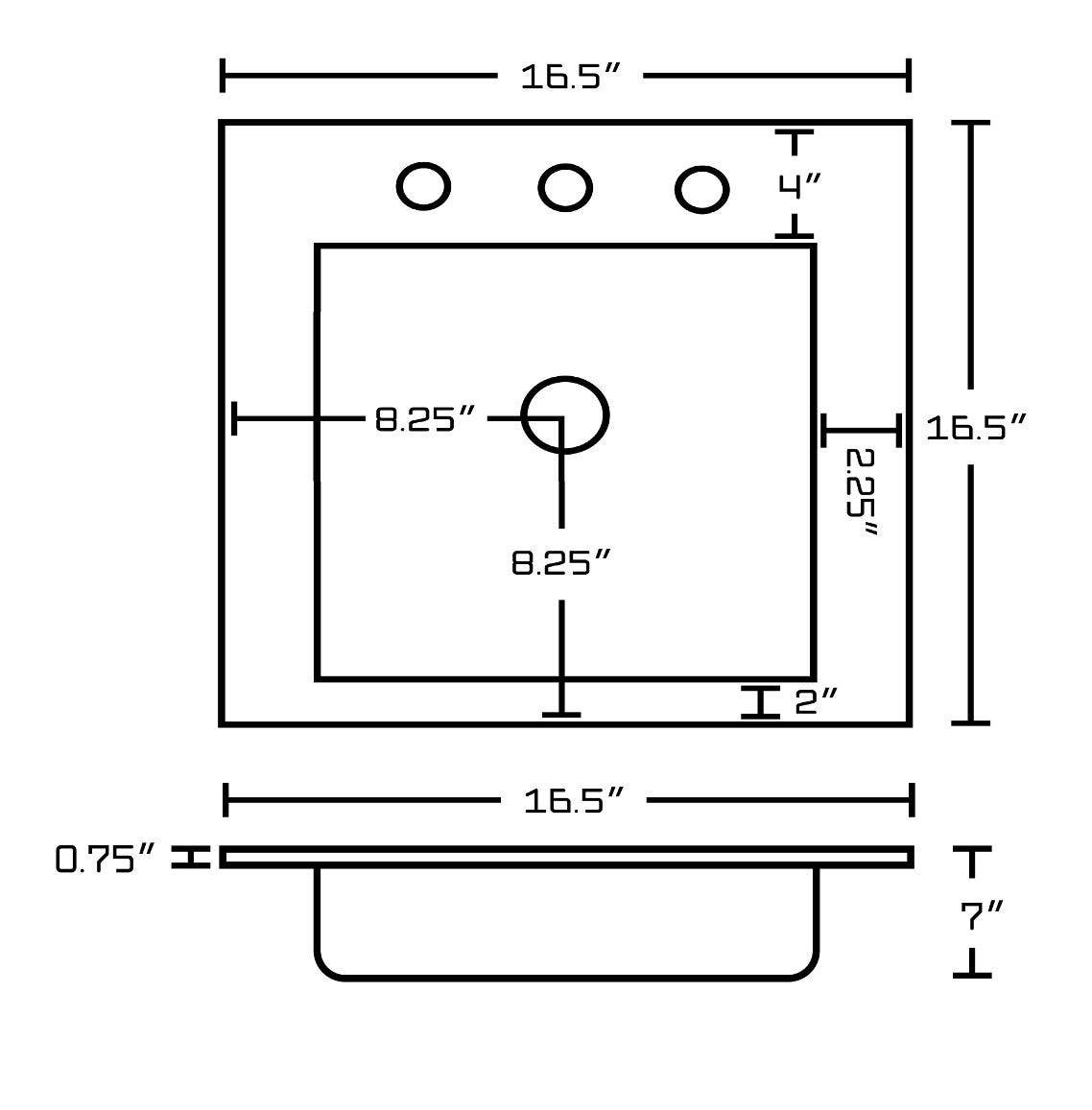 American Imaginations AI-23837 16.5-in. W 3H8-in. Ceramic Top Set In White Color - Overflow Drain Incl.