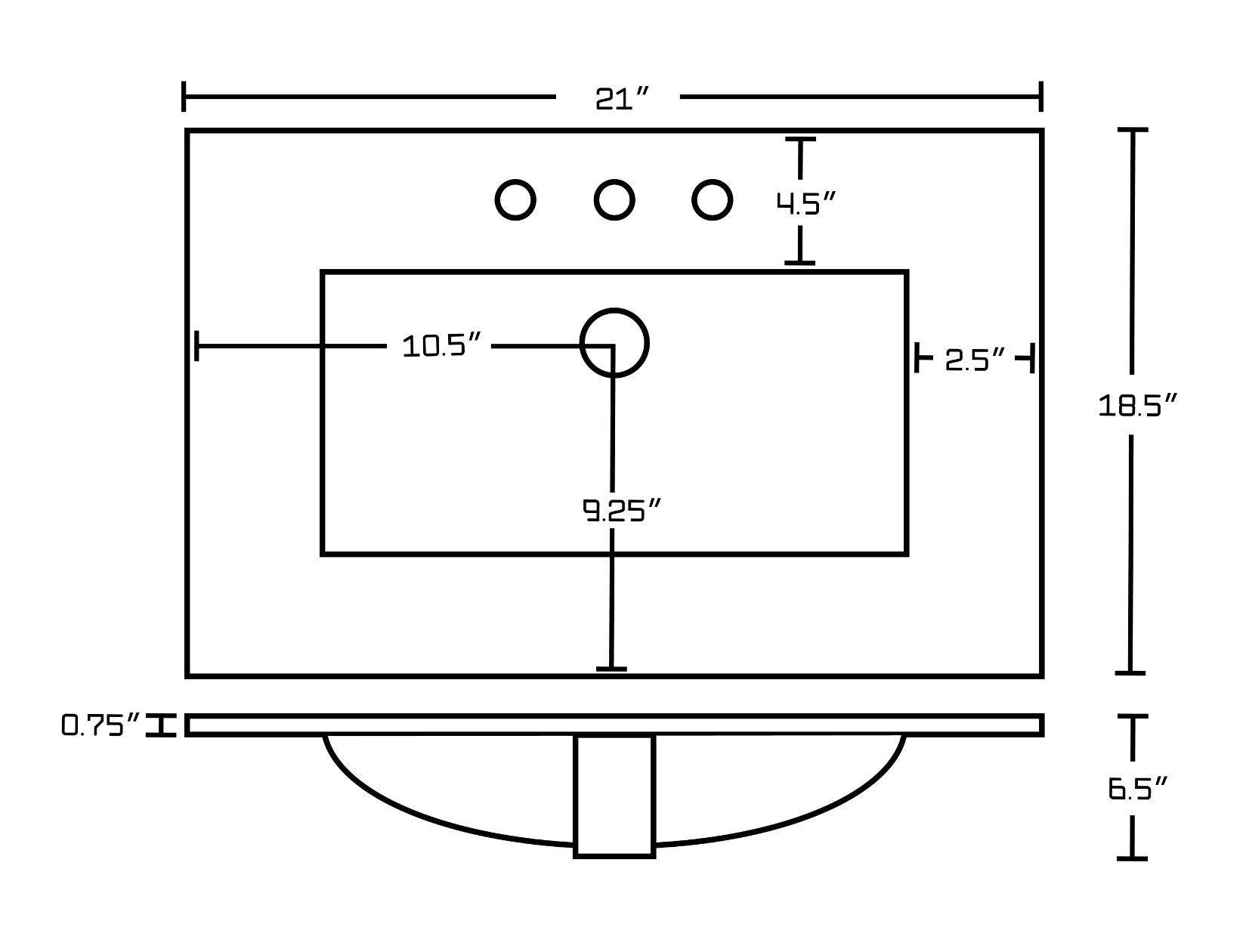 American Imaginations AI-23895 21-in. W 3H8-in. Ceramic Top Set In White Color - Overflow Drain Incl.