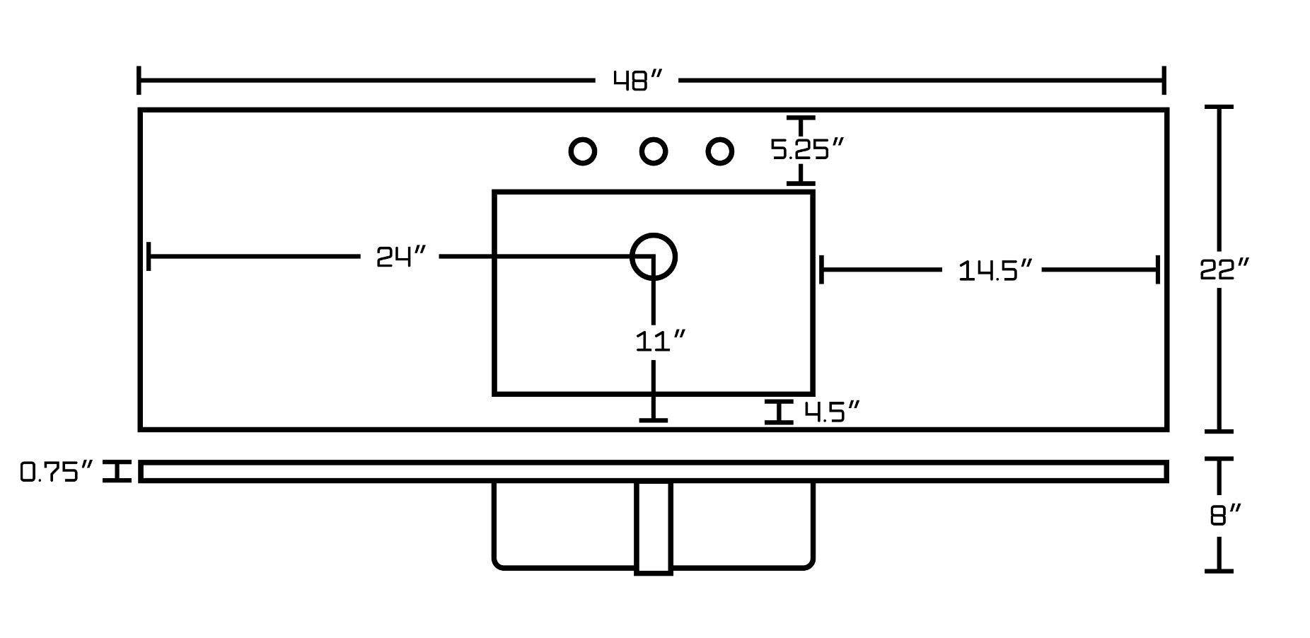American Imaginations AI-23963 48.75-in. W 3H8-in. Ceramic Top Set In White Color - Overflow Drain Incl.