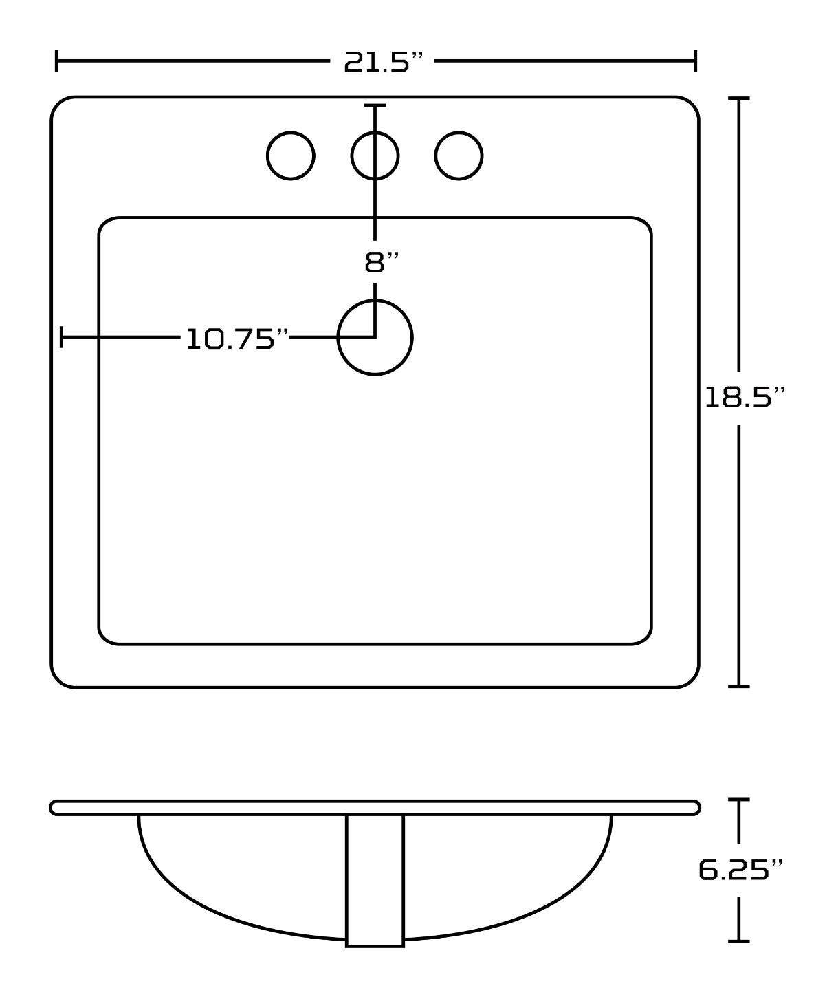 American Imaginations AI-24013 21.5-in. W 3H4-in. Ceramic Top Set In White Color - Overflow Drain Incl.