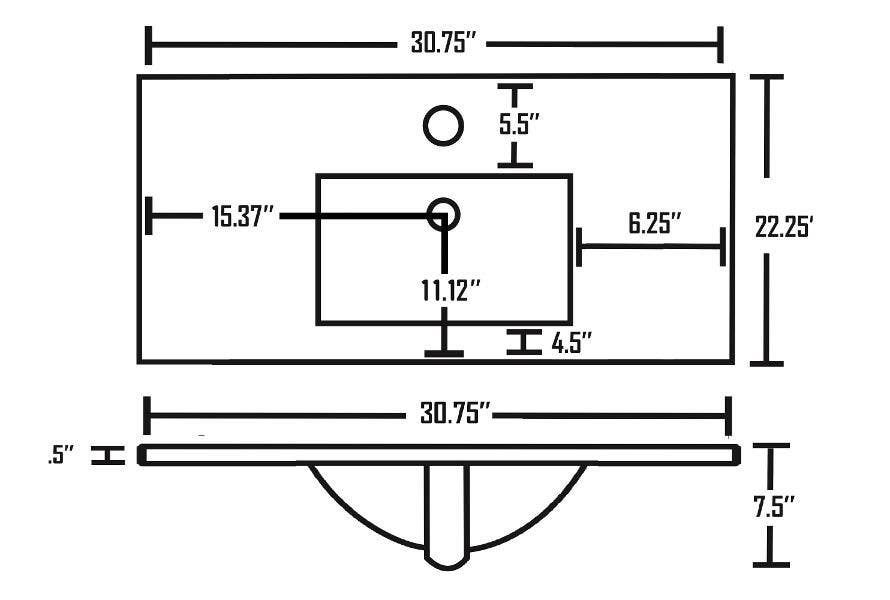 American Imaginations AI-24037 30.75-in. W 1 Hole Ceramic Top Set In White Color - Overflow Drain Incl.