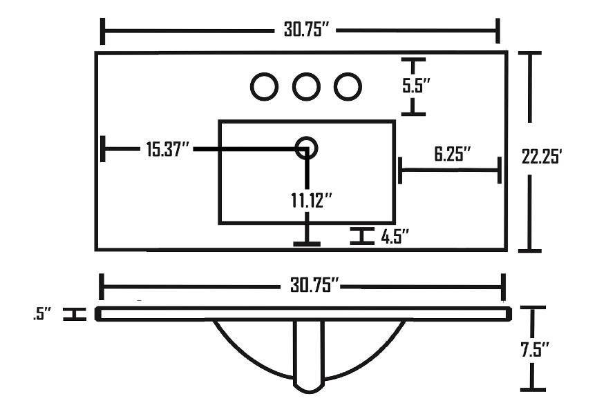 American Imaginations AI-24046 30.75-in. W 3H4-in. Ceramic Top Set In White Color - Overflow Drain Incl.