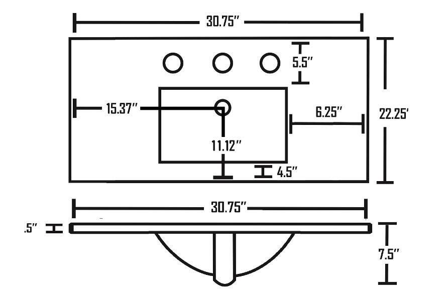 American Imaginations AI-24048 30.75-in. W 3H8-in. Ceramic Top Set In White Color - Overflow Drain Incl.