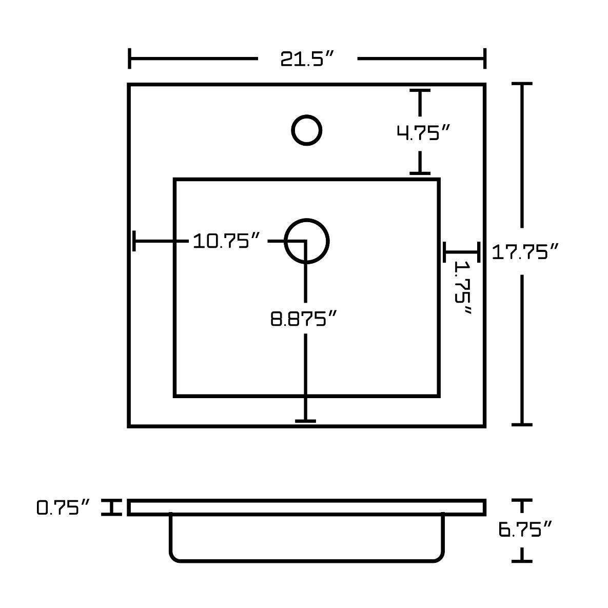 American Imaginations AI-24197 21.5-in. W 1 Hole Ceramic Top Set In White Color - CUPC Faucet Incl.