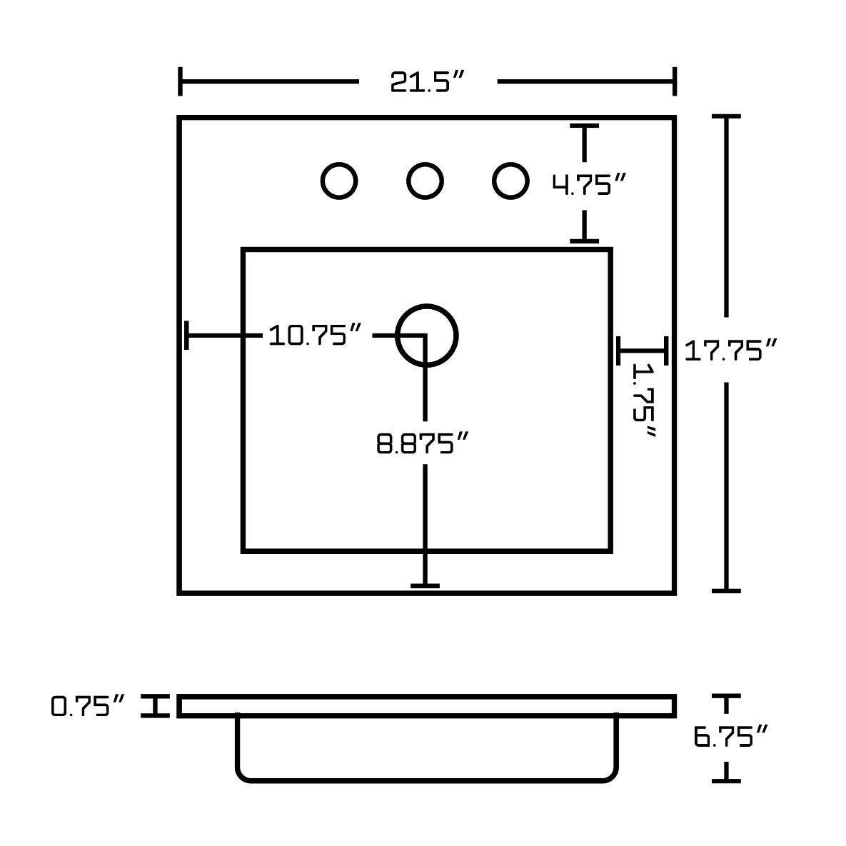 American Imaginations AI-24201 21.5-in. W 3H8-in. Ceramic Top Set In White Color - CUPC Faucet Incl.