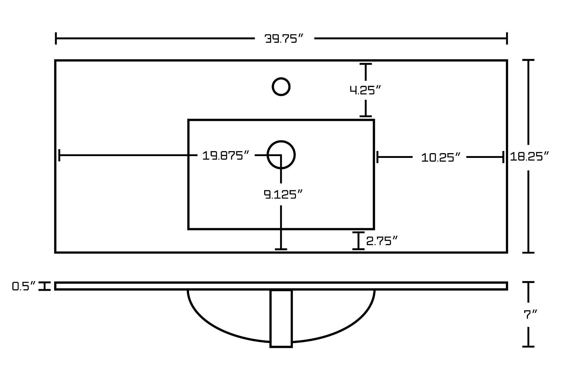 American Imaginations AI-24223 39.75-in. W 1 Hole Ceramic Top Set In White Color - CUPC Faucet Incl.