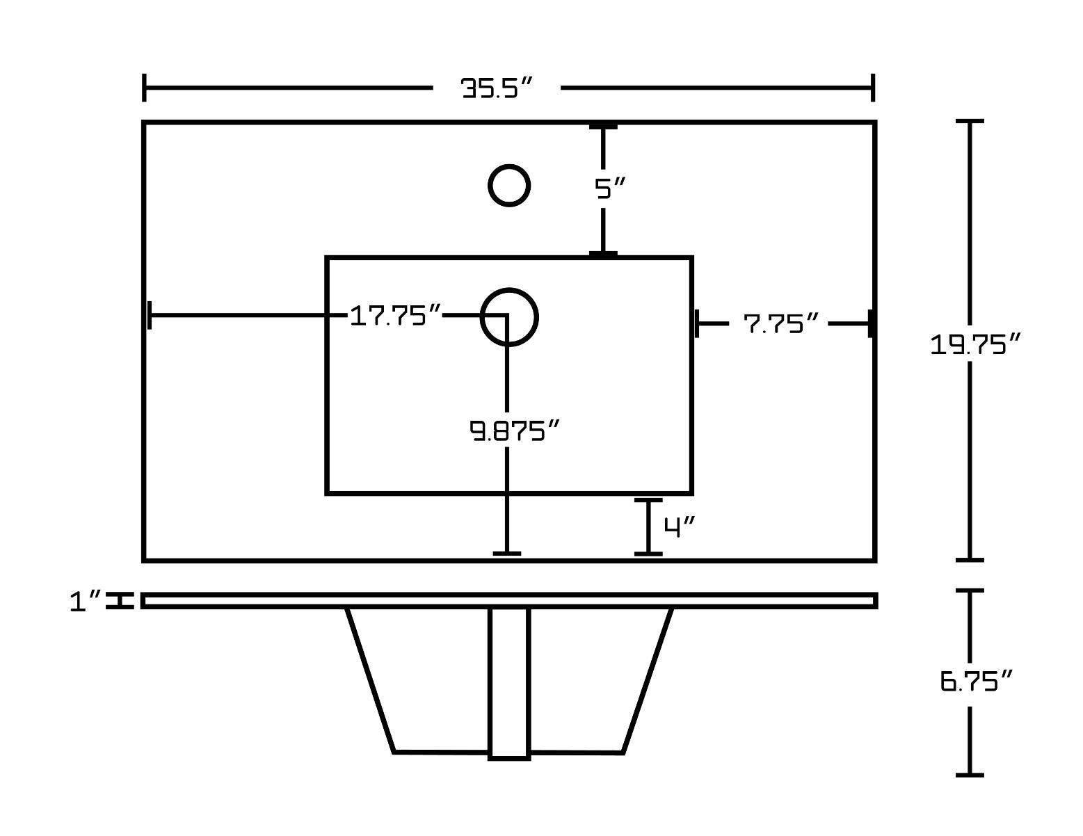 American Imaginations AI-24247 35.5-in. W 1 Hole Ceramic Top Set In White Color - CUPC Faucet Incl. - Overflow Drain Incl.