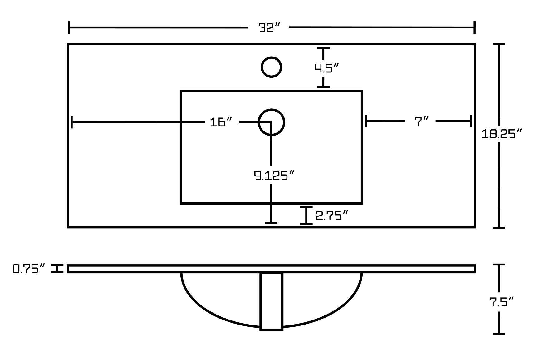 American Imaginations AI-24283 32-in. W 1 Hole Ceramic Top Set In White Color - CUPC Faucet Incl. - Overflow Drain Incl.