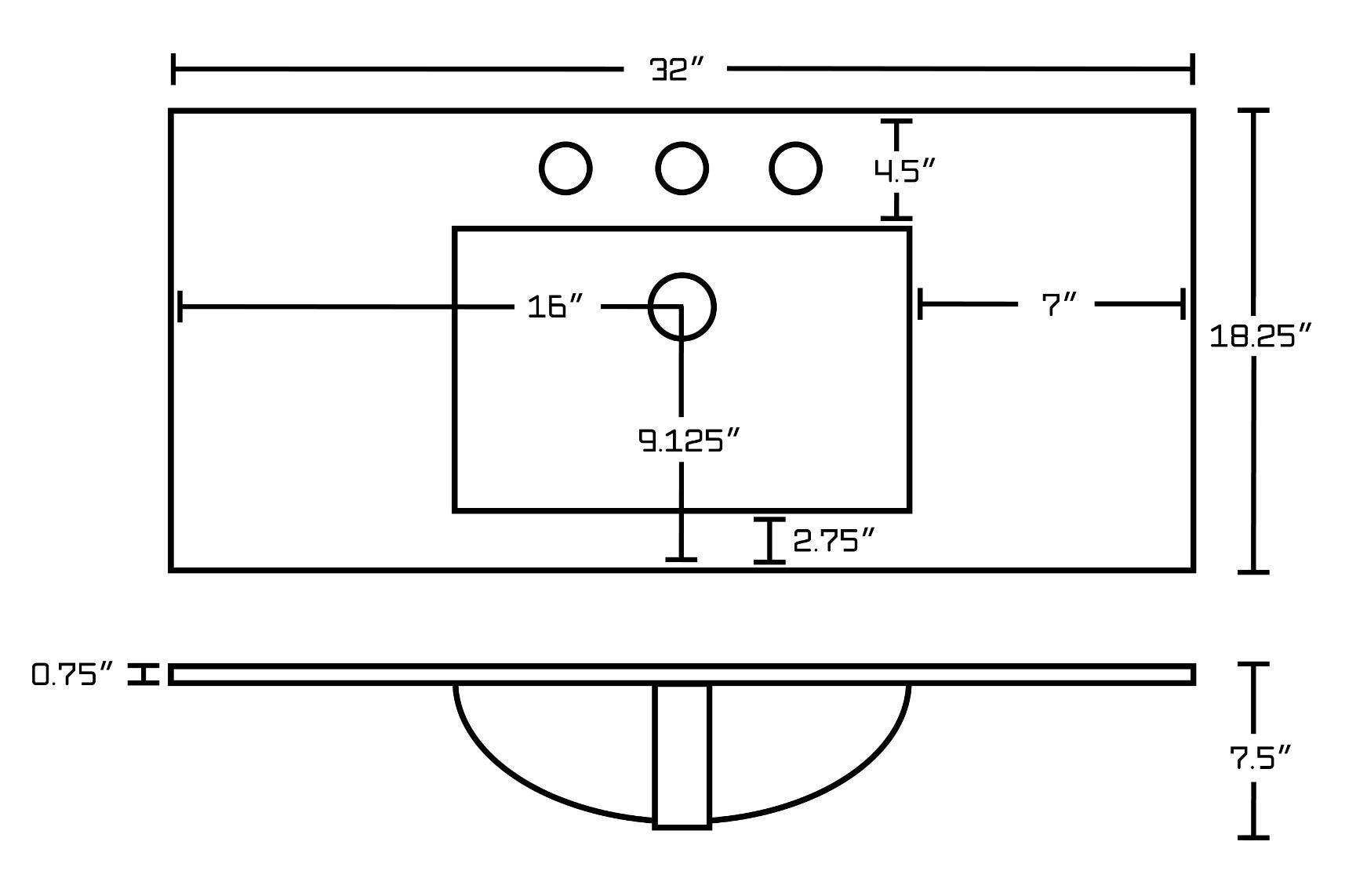 American Imaginations AI-24470 32-in. W 3H8-in. Ceramic Top Set In White Color - CUPC Faucet Incl.