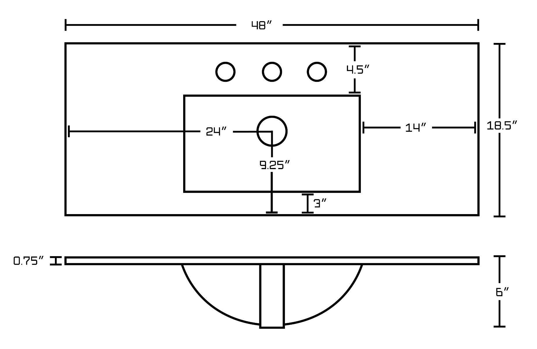American Imaginations AI-24490 48-in. W 3H8-in. Ceramic Top Set In White Color - CUPC Faucet Incl.