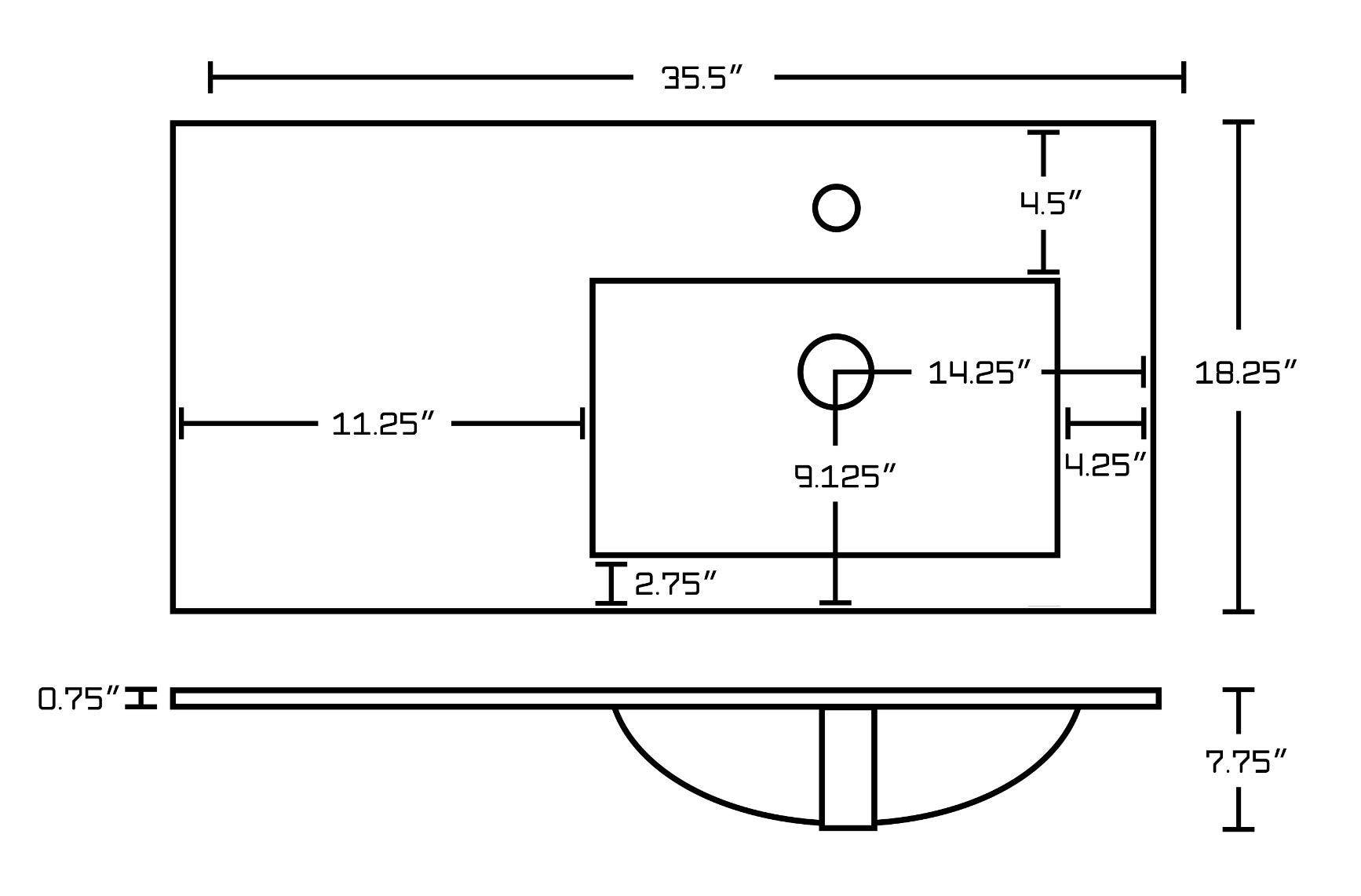 American Imaginations AI-24562 35.5-in. W 1 Hole Ceramic Top Set In White Color - CUPC Faucet Incl.