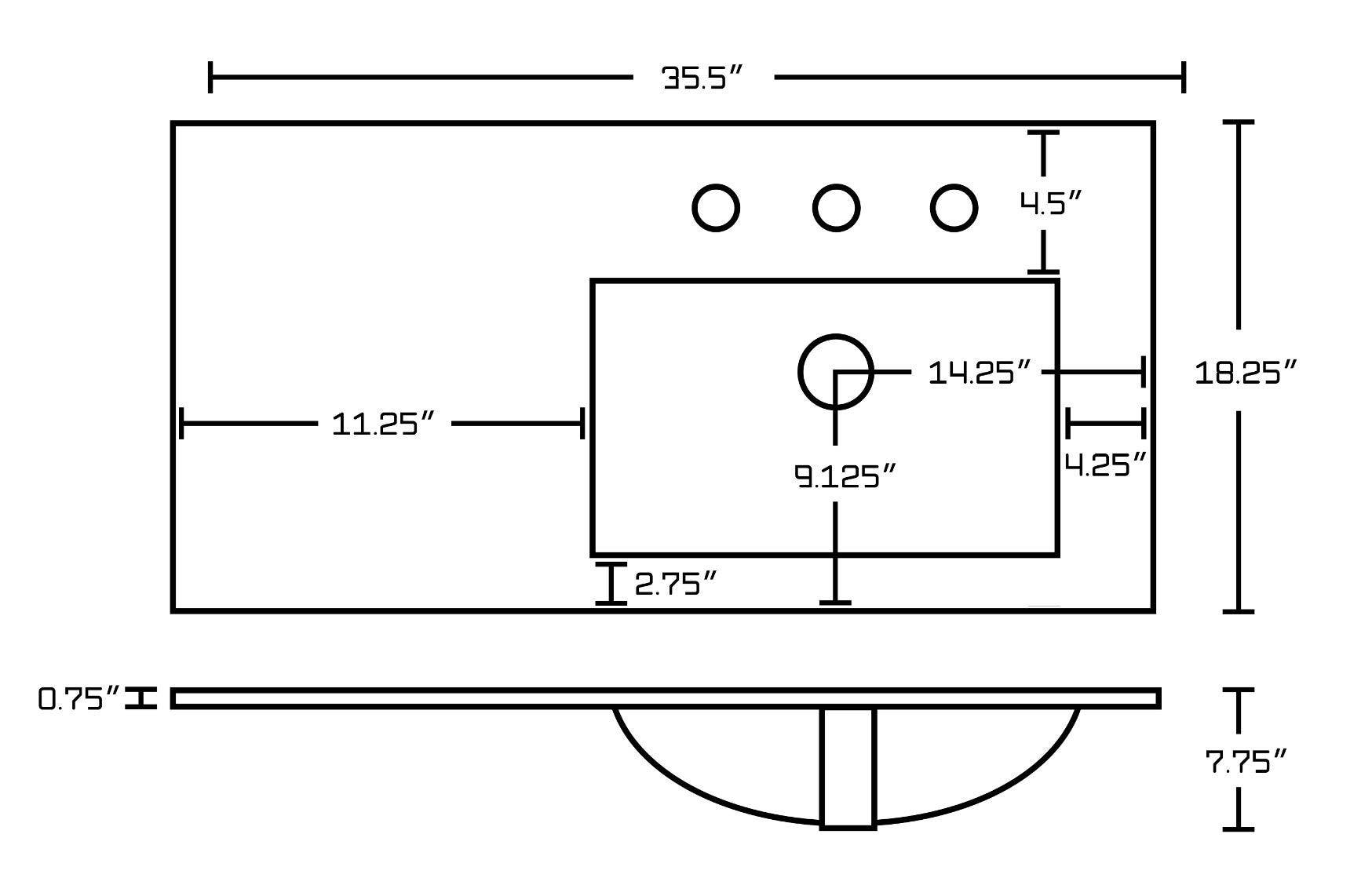 American Imaginations AI-24572 35.5-in. W 3H8-in. Ceramic Top Set In White Color - CUPC Faucet Incl.