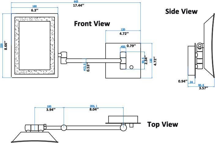 American Imaginations AI-20276 17.44-in. W Rectangle Brass-LED Wall Mount Magnifying Mirror In Brushed Nickel Color