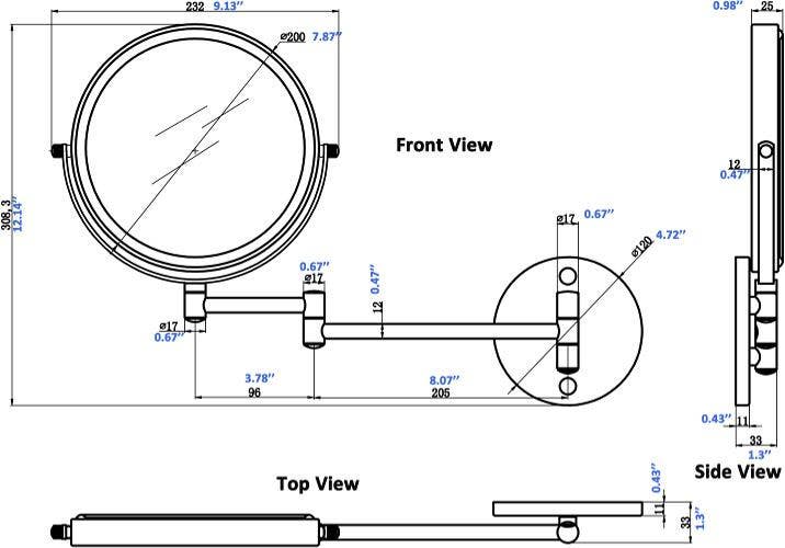 American Imaginations AI-20277 19.56-in. W Round Brass-Mirror Wall Mount Magnifying Mirror In Brushed Nickel Color