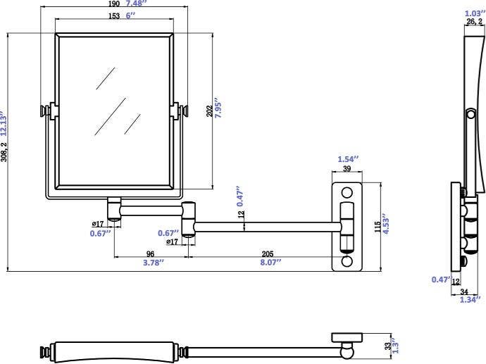 American Imaginations AI-20278 16.36-in. W Rectangle Brass-Mirror Wall Mount Magnifying Mirror In Brushed Nickel Color