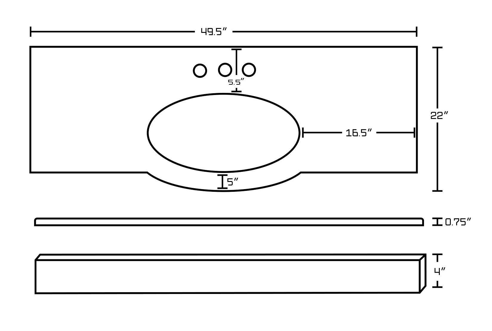 American Imaginations AI-19157 49.5-in. W 22-in. D Marble Top In Beige Color For 3H4-in. Faucet