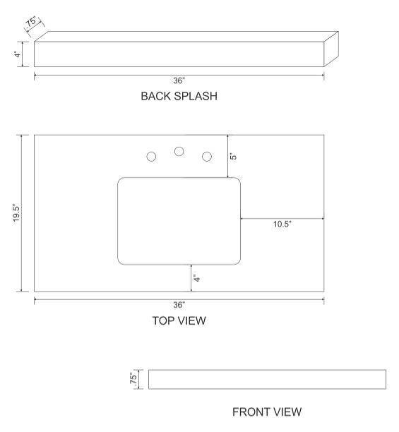 American Imaginations AI-19231 36-in. W 19.5-in. D Marble Top With Backsplash In Beige Color For 3H8-in. Faucet - Biscuit UM Sink