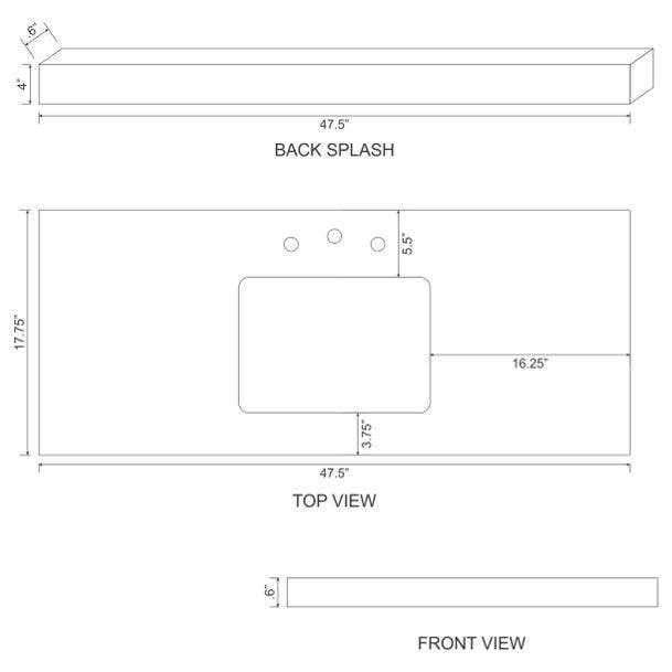 American Imaginations AI-19330 47.5-in. W 17.75-in. D Marble Top With Backsplash In Beige Color For 3H8-in. Faucet - Biscuit UM Sink
