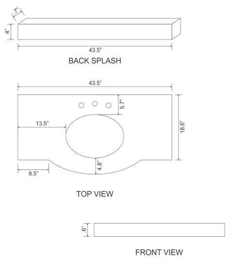 American Imaginations AI-19331 43.5-in. W 23.5-in. D Marble Top With Backsplash In Beige Color For 3H8-in. Faucet - White UM Sink