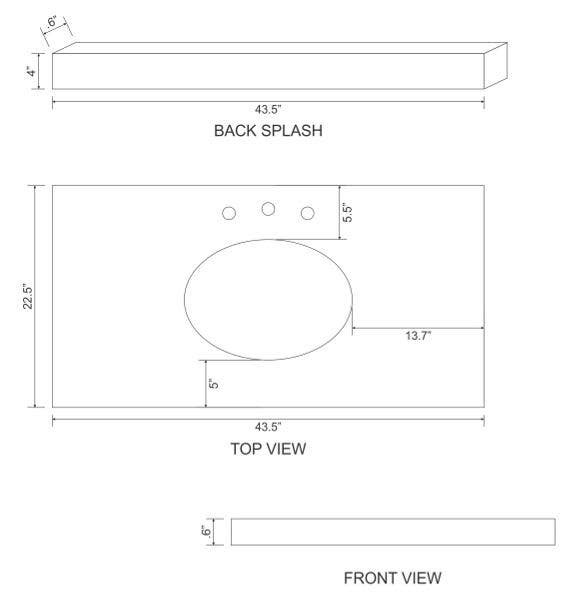 American Imaginations AI-19333 43.5-in. W 22.5-in. D Marble Top With Backsplash In Beige Color For 3H8-in. Faucet - White UM Sink