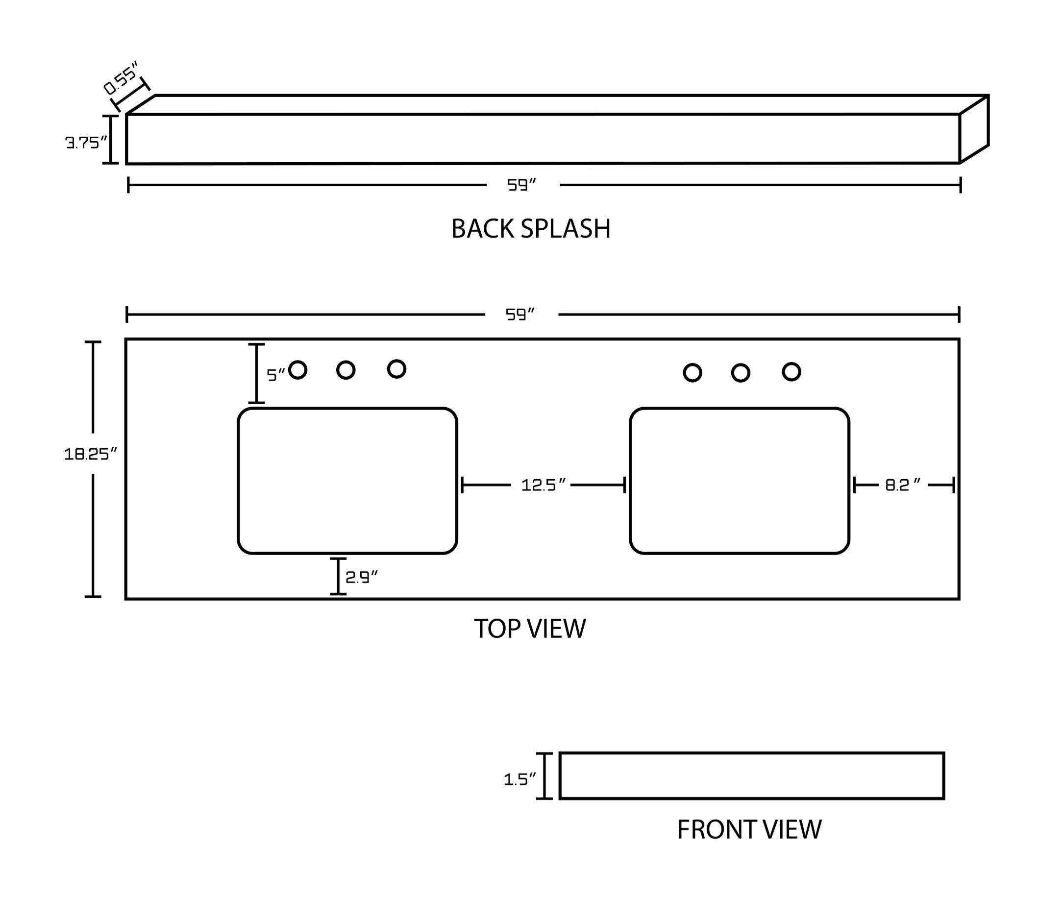 American Imaginations AI-19228 59-in. W 18.25-in. D Quartz Top In Beige Color For 3H8-in. Faucet