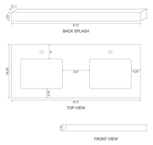 American Imaginations AI-19308 47.5-in. W 18.25-in. D Quartz Top With Backsplash In Black Galaxy Color For 1 Hole Faucet - Biscuit UM Sink