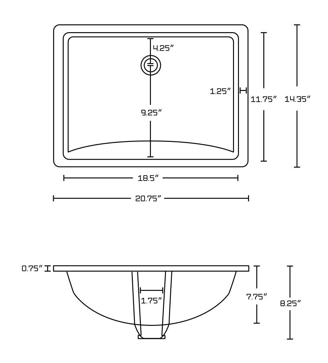 American Imaginations AI-20688 20.75-in. W CSA Rectangle Undermount Sink Set In White - Brushed Nickel Hardware - Overflow Drain Incl.