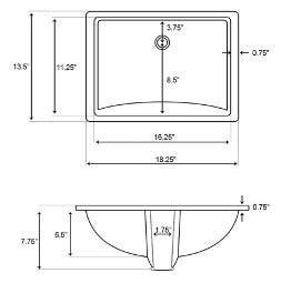 American Imaginations AI-25962 18.25-in. W CUPC Rectangle Undermount Sink Set In White - Chrome Hardware With 1 Hole CUPC Faucet - Overflow Drain Incl.