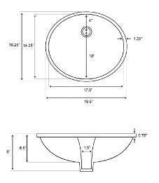 American Imaginations AI-25991 19.5-in. W CUPC Oval Undermount Sink Set In White - Chrome Hardware With 3H8-in. CUPC Faucet - Overflow Drain Incl.