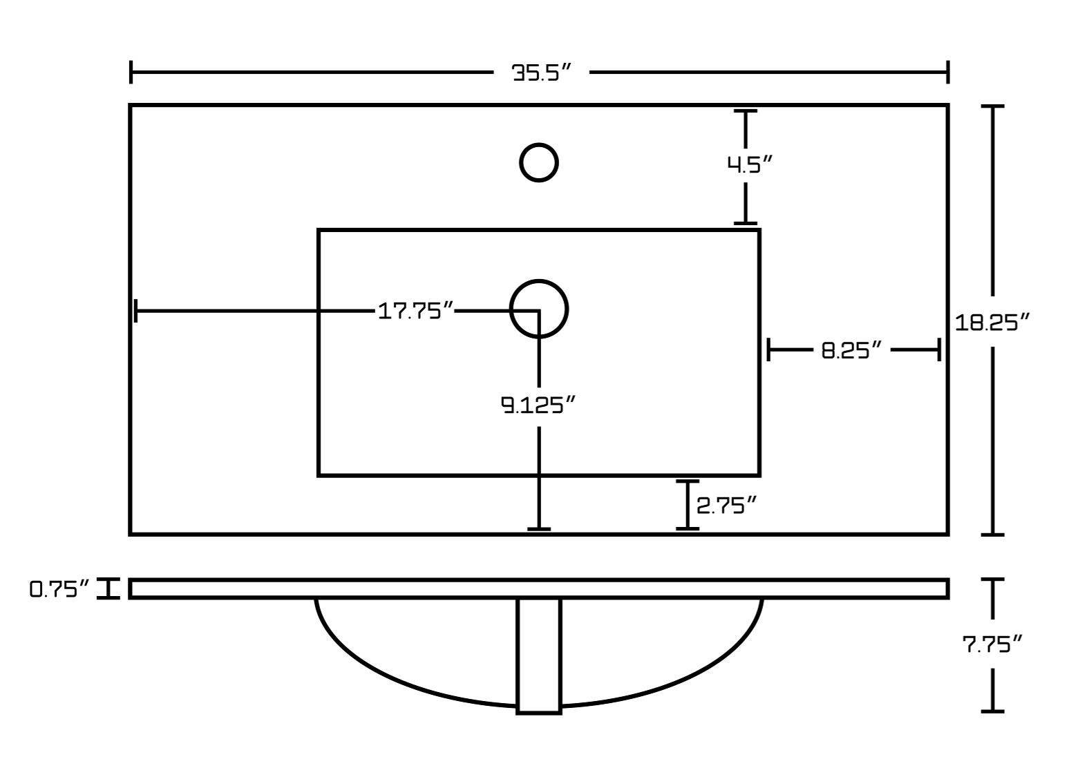 American Imaginations AI-18688 35.5-in. W Floor Mount White Vanity Set For 1 Hole Drilling