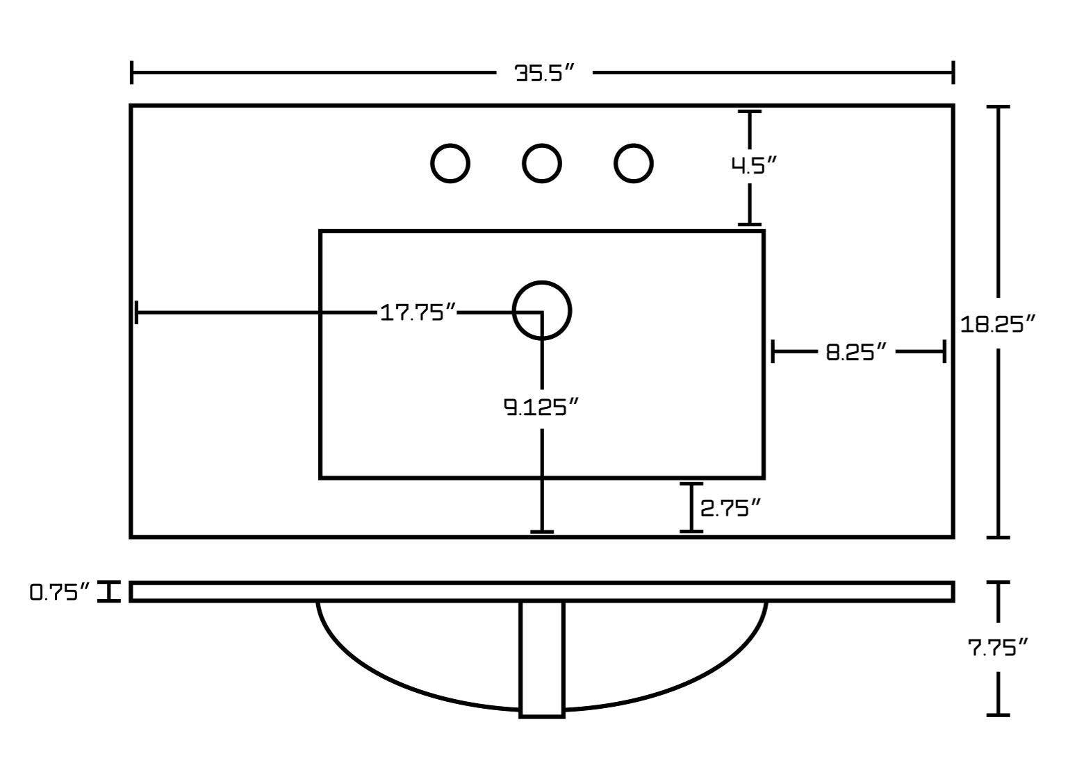 American Imaginations AI-18689 35.5-in. W Floor Mount White Vanity Set For 3H8-in. Drilling