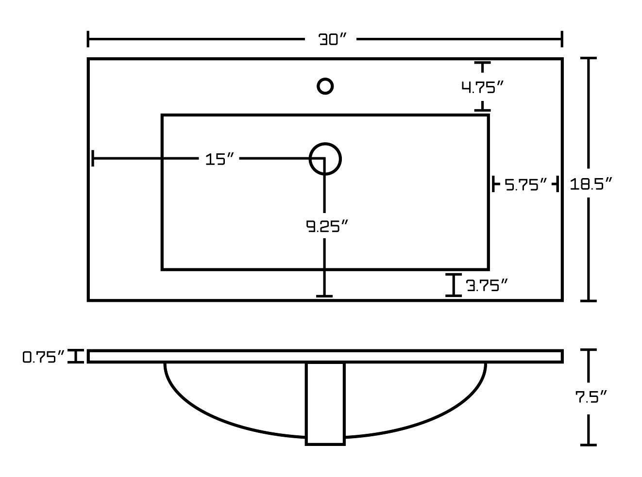 American Imaginations AI-19400 30-in. W Floor Mount Walnut Vanity Set For 1 Hole Drilling