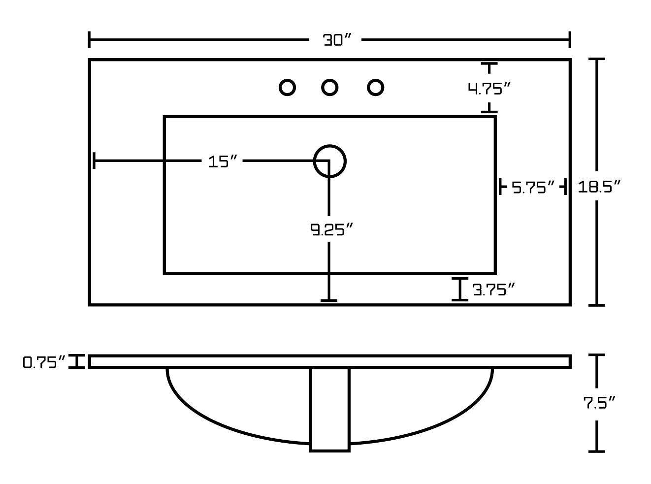 American Imaginations AI-19401 30-in. W Floor Mount Walnut Vanity Set For 3H8-in. Drilling