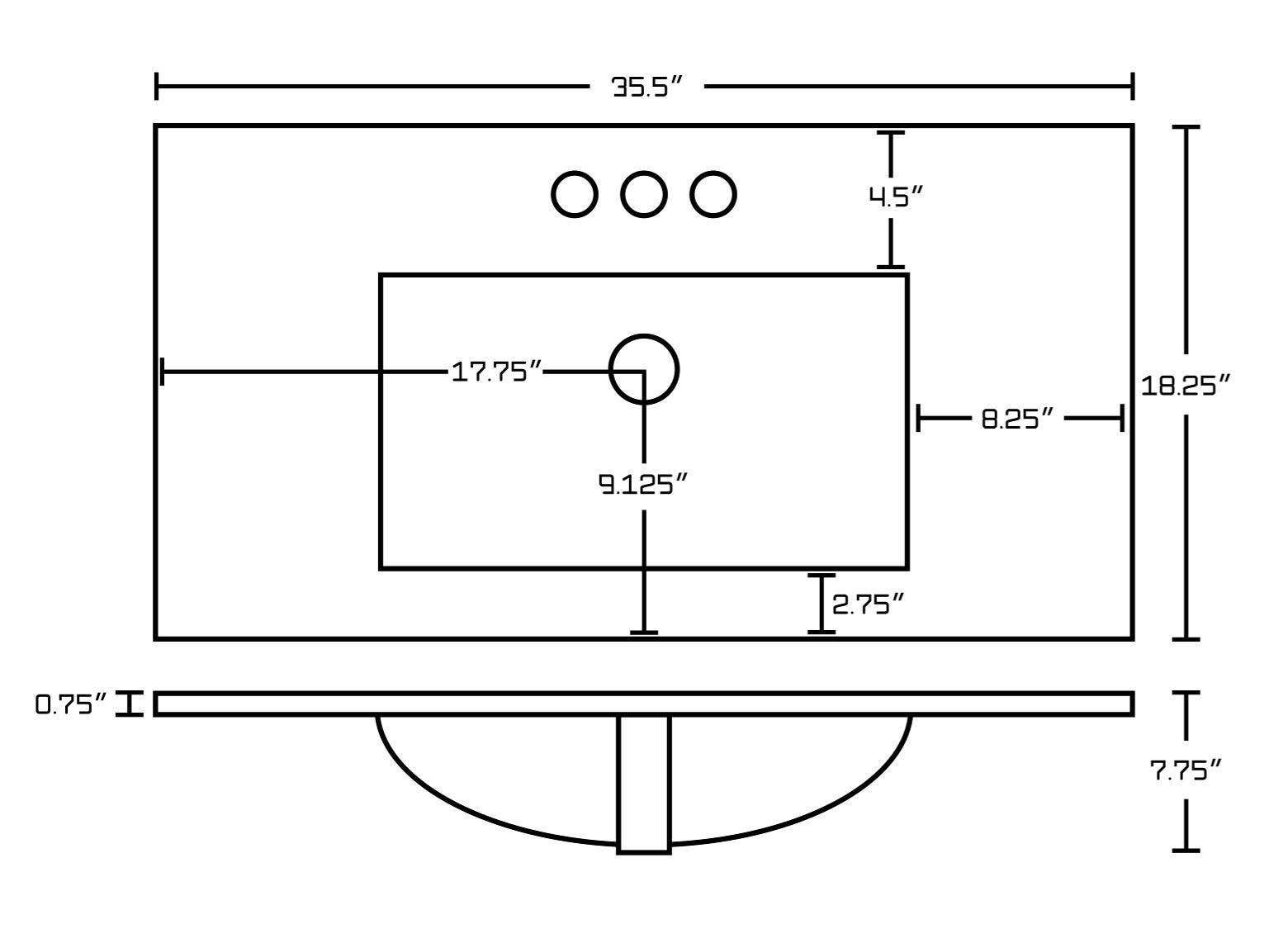 American Imaginations AI-19447 35.5-in. W Floor Mount Walnut Vanity Set For 3H4-in. Drilling