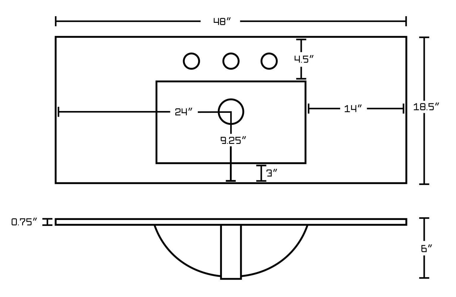 American Imaginations AI-19482 48-in. W Floor Mount Walnut Vanity Set For 3H8-in. Drilling