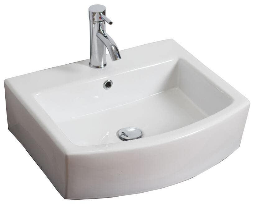 American Imaginations AI-19825 22.25-in. W Wall Mount White Vessel For 1 Hole Center Drilling