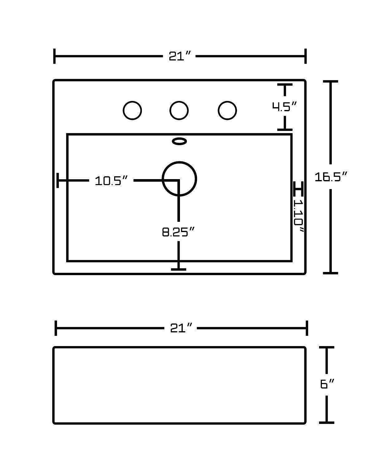 American Imaginations AI-26126 21-in. W Wall Mount White Vessel Set For 3H8-in. Center Faucet - Faucet Included