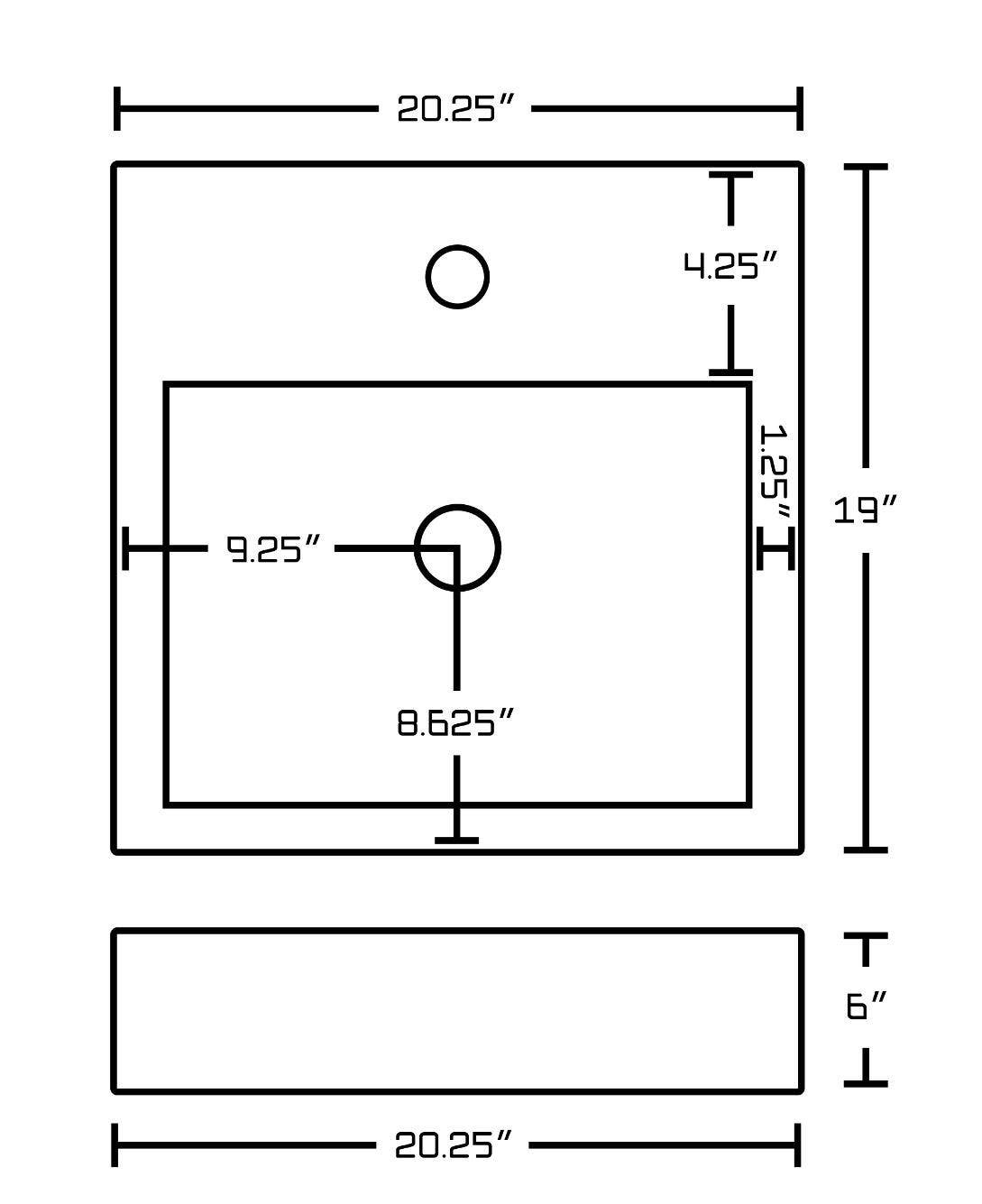 American Imaginations AI-26229 20.25-in. W Semi-Recessed White Vessel Set For 1 Hole Center Faucet - Faucet Included