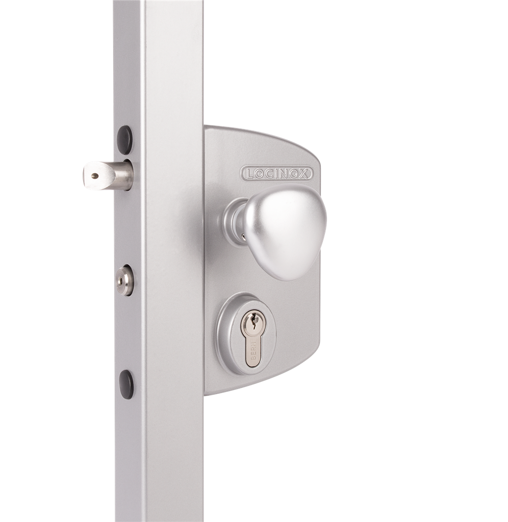 Locinox LIKQU2 Surface Mounted Electric Gate Lock w/ Fail Close, 3006R - Alum Round Knob, VSZ - Keyed to Differ