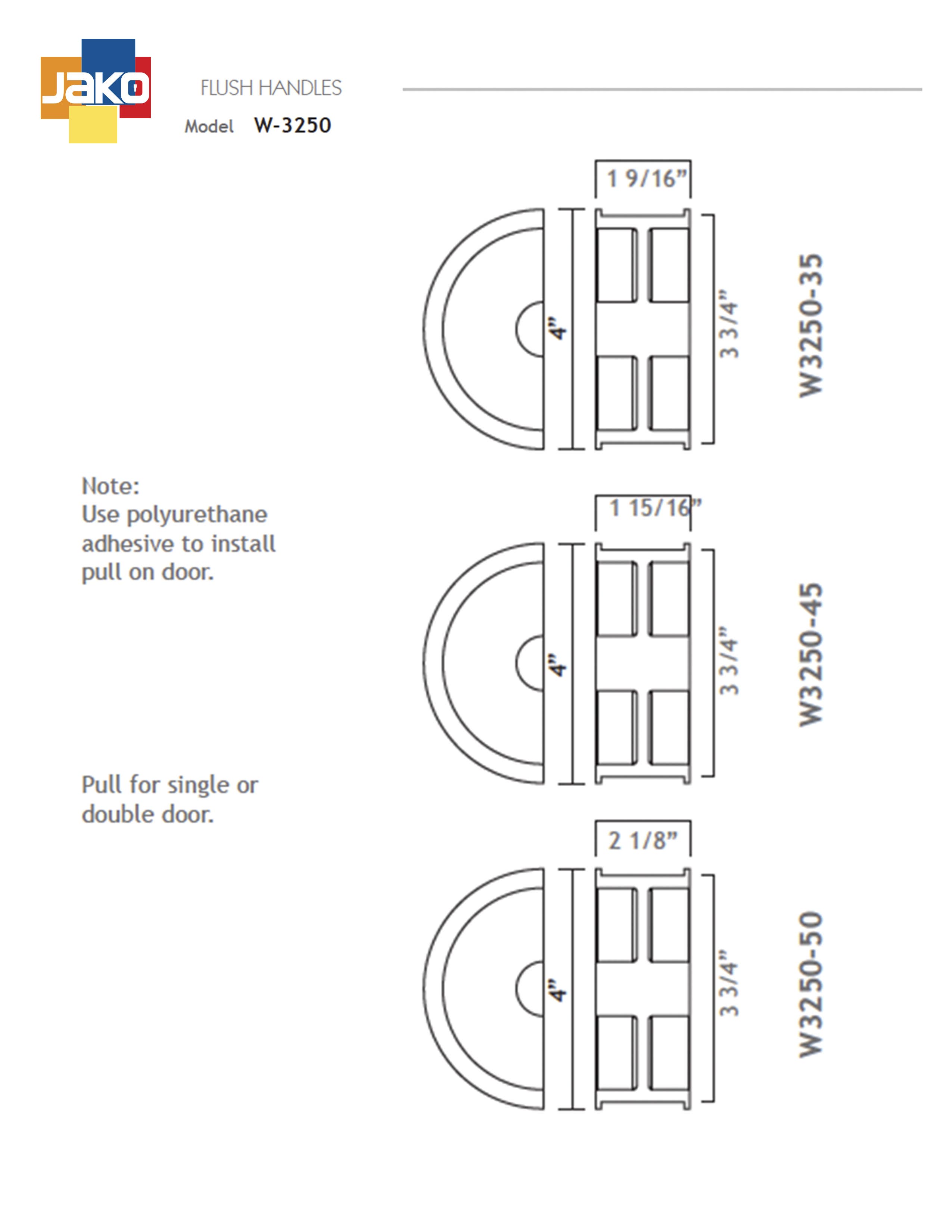 Jako W3250 Series  Sliding Door Pull  SOLID Stainless Steel