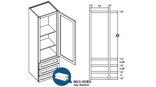 KCD Shaker Wall Tower w/ 3 Drawers
