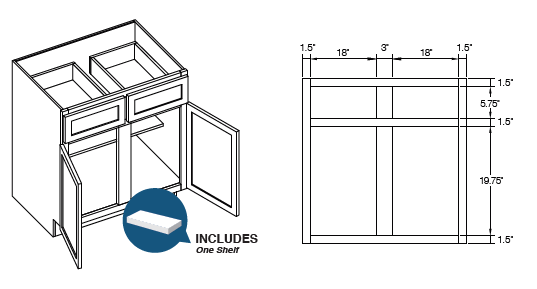 KCD Shaker Double Door Standard Base Cabinet