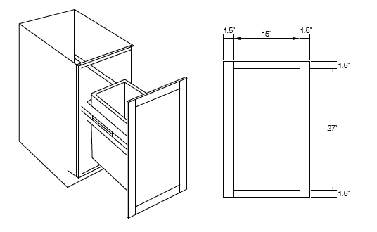 KCD Shaker Trash Can Base Cabinet