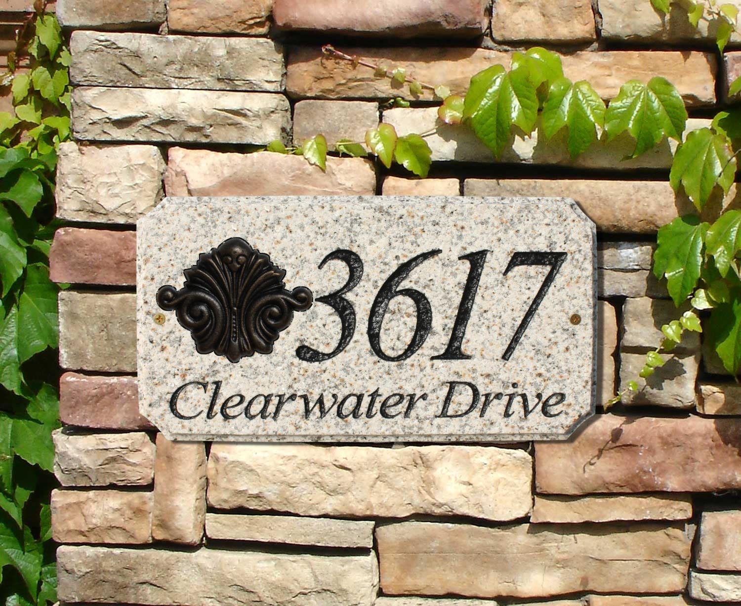 QualArc EXE-4702-AL StoneMetal Plaque in Autumn Leaf Natural with Black Gold Antiquing Logo