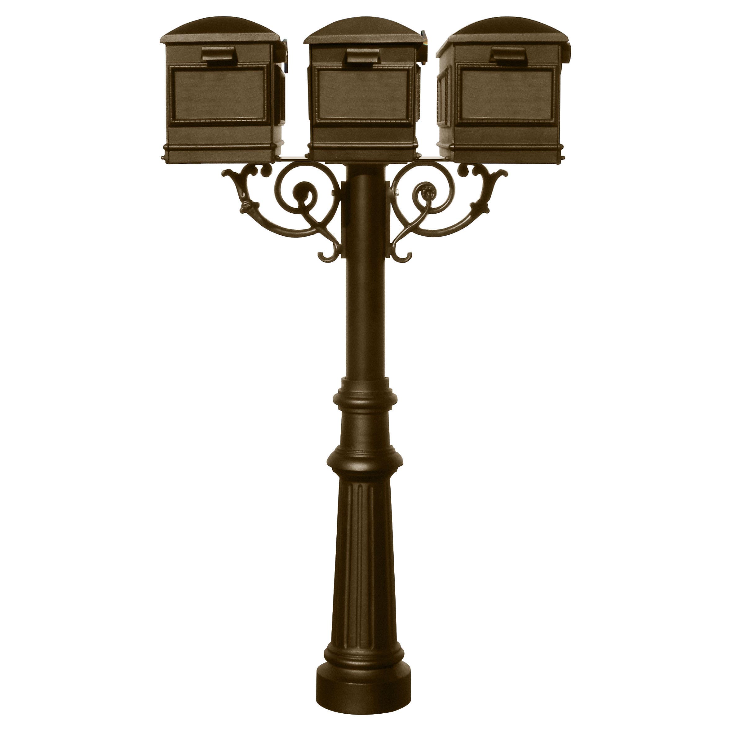 QualArc HPWS3 Hanford Triple Post System with Lewiston Mailbox, Scroll Support and Bronze Finish