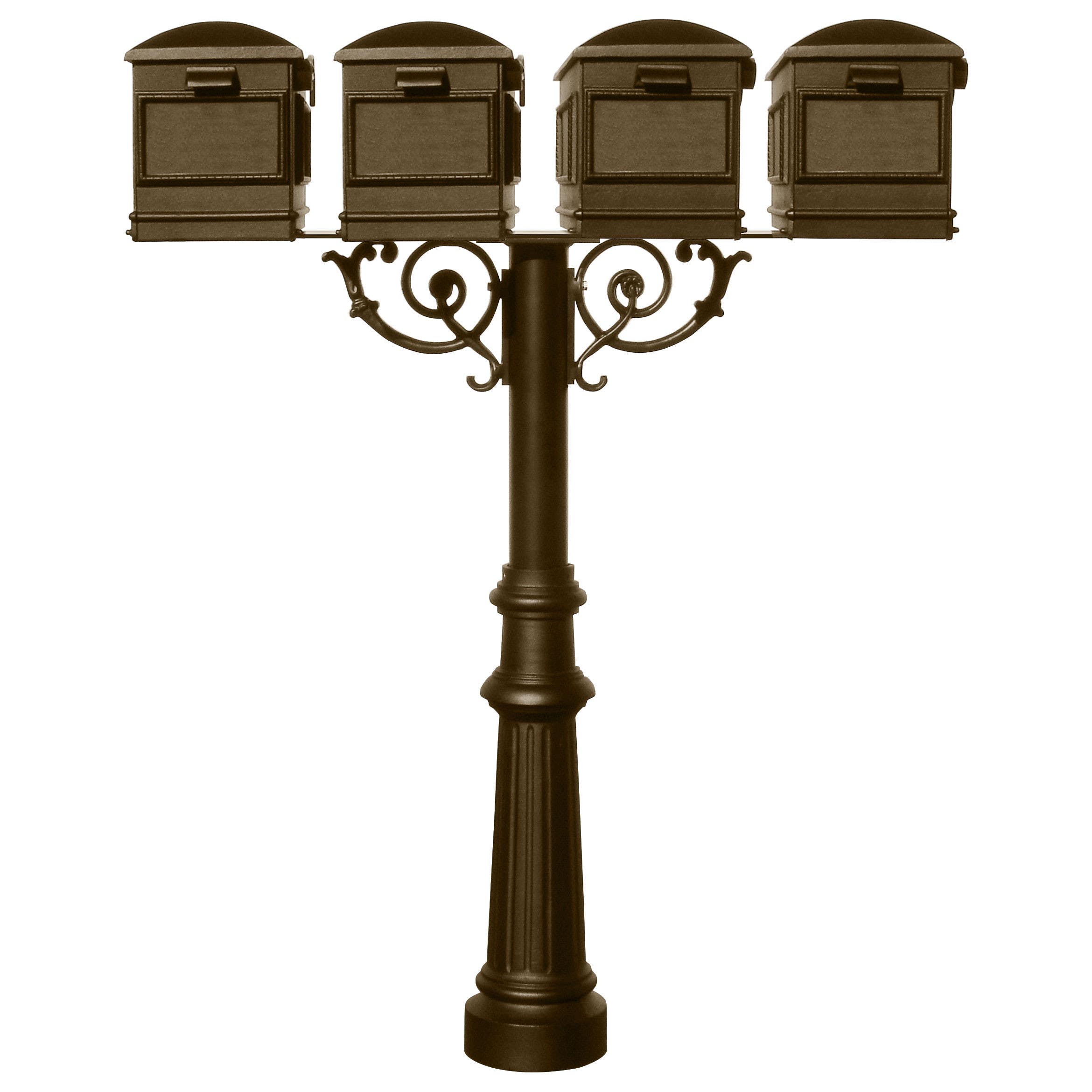 QualArc HPWS4 Hanford Quad Post System with Lewiston Mailbox, Scroll Support and Bronze Finish