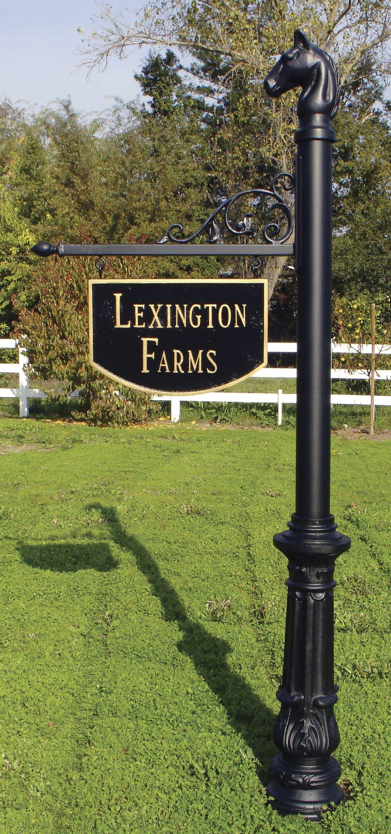 QualArc SNPST Large Hanging Ranch Sign with post, decorative base and finial