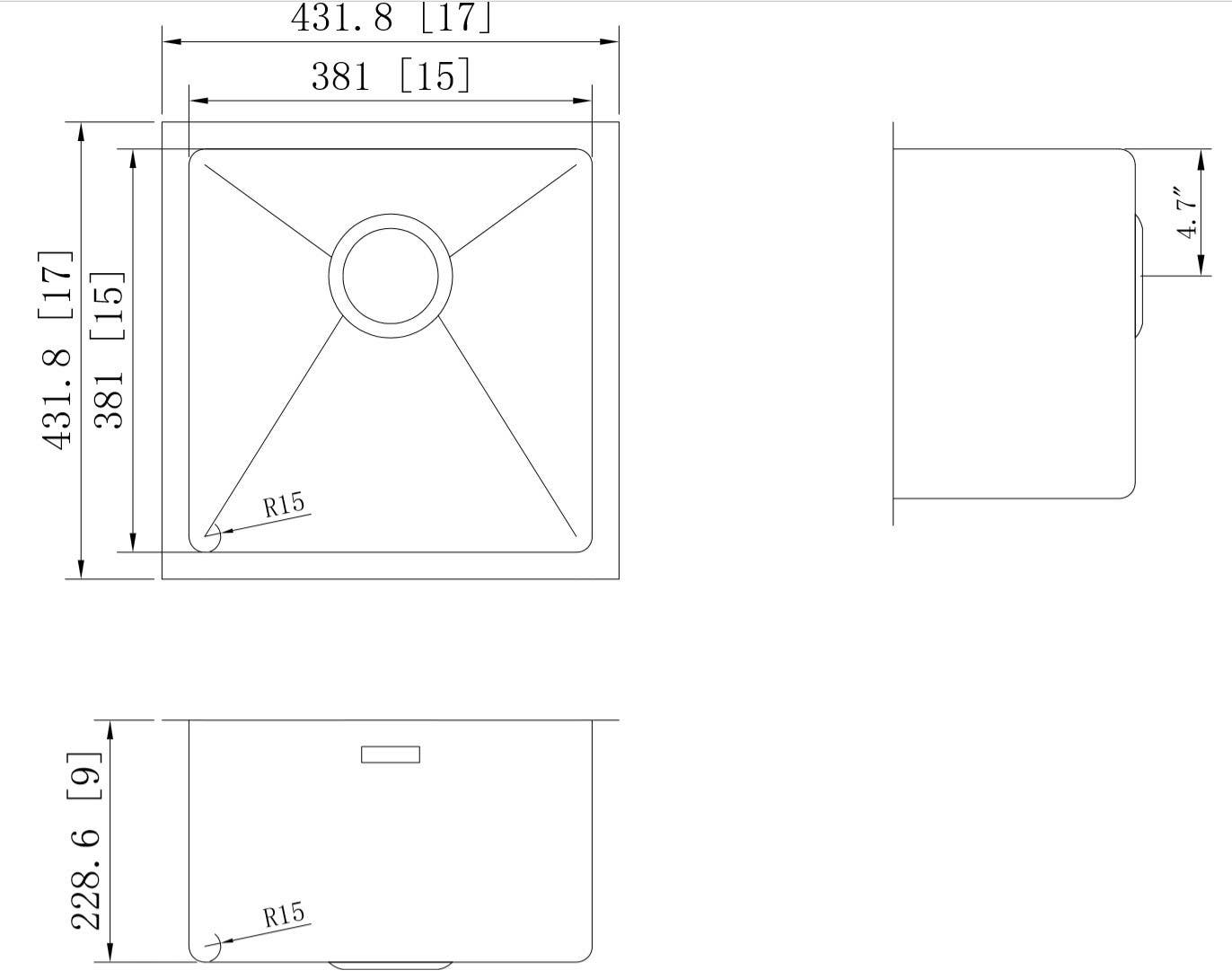 American Imaginations AI-27421/ AI-27422 17-in. W CSA Approved Chrome Kitchen Sink With Stainless Steel Finish And 16 Gauge